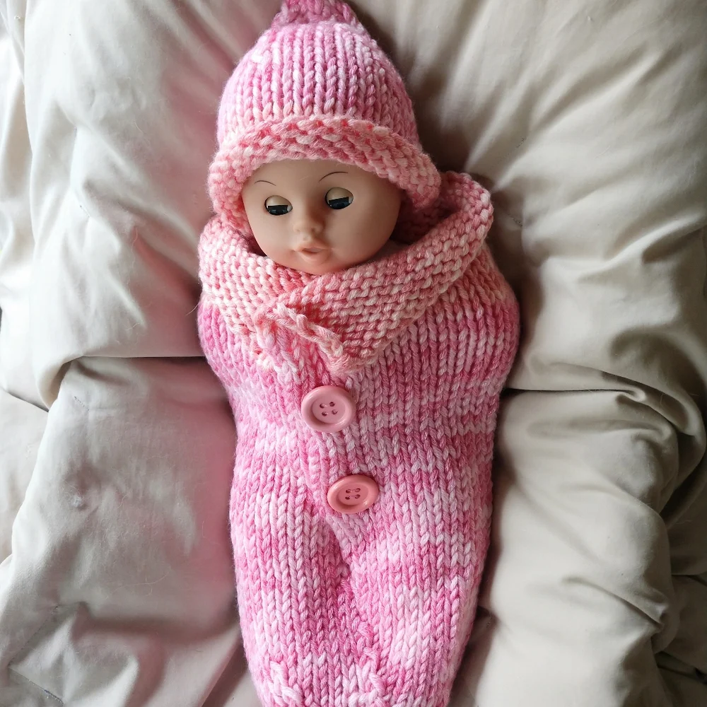 Baby Cocoon Pink Photo Prop Hand Crafted Knit One Piece Heirloom